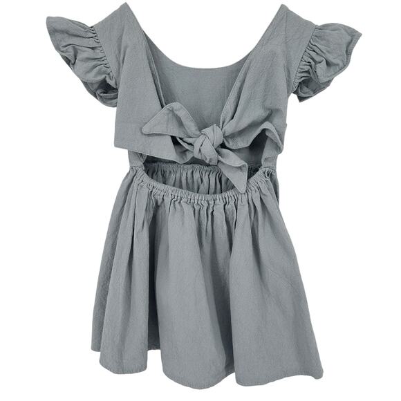 Toddler Girl Dress Open Back Bow Size 90 (24m/2T) Slate Blue 100% Cotton - Picture 2 of 6
